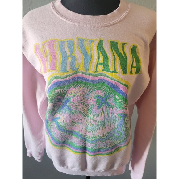 Nirvana Baby Pink Long Sleeve Sweatshirt Happy Face Tag Less Size S Band Music - Picture 3 of 10